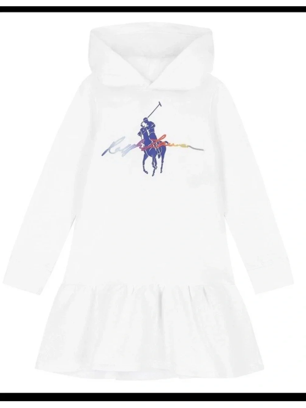 Ralph Lauren White Hoodie Dress with Multicolor Polo Pony Size -16 Girls